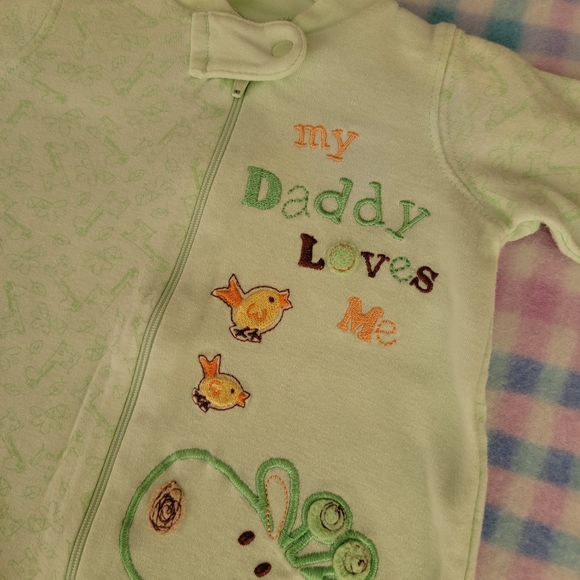 JUST BORN ♡ Green|Brown Giraffe Birdies MY DADDY LOVES ME Zip Footie Outfit 0-3M - Picture 8 of 15